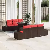 vidaXL vidaXL Kavčna garnitura z blazino 7 pcs Rjava in rdeča poli ratan, (5000138414)