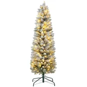 HOMCOM Božično drevo vitko zasneženo z 263 vejami in vgrajenimi belimi LED lučmi, božično drevo umetno osvetljeno iz plastike in kovine, O45x150 cm, zeleno