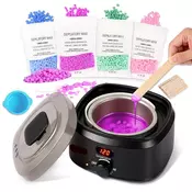 slomart Komplet za depilacijo, odstranjevanje dlačic z voskom, digitalni grelec za vosek, 400g voska, 20 palčk, silikonska posoda, domača depilacija, komplet za depilacijo celega telesa.