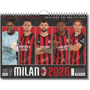 Nikcorp Stenski koledar AC Milan 2026 uradni zbirateljski izdelek velik format 44x33 cm črn športni dekorativni pripomoček za navijače za načrtovanje tekem in obveznosti visoka kakovost tiska za dom ali