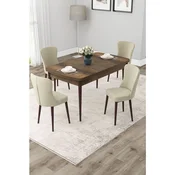 Hanah Home trpezarijski set Due, sto na razvlacenje i 4 stolice, ploca u dekoru drveta Baroque, krem tkanina Babyface