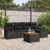 vidaXL vidaXL Vrtna Sofa Set 6 Kosov Črna in Lesni Ton Poli Ratan in Les, (22091548)