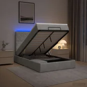 vidaXL Otomanska postelja z vzmetnico in LED Svetlo siva 120 x 190 cm