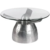 Casa Padrino luxury coffee table airplane propeller silver A� 90 x H. 51 cm - Round aluminum living room table with glass top - Aluminum airplane aviator furniture - Luxury living room furniture