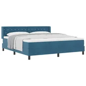 Vidaxl Postelja z vzmetnico z vzglavjem Temno modra 200 x 180 cm Žamet