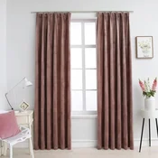 Vidaxl Zatemnitvene zavese 2 kosa z obešali žametne roza 140x175 cm