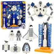 slomart LEAN TOYS Vesoljski Komplet: Postaja, Raketa, Šatl, Sateliti, Astronavti, Luči