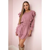 Dark pink dress with vertical ruffles