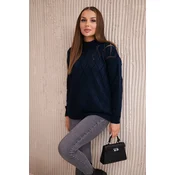 High-neckline sweater with diamond pattern navy blue