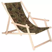 Springos Vrtni leseni ležalnik SPRINGOS TORINO camo - nastavljiv, trpežen, prenosen
