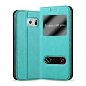 Cadorabo Cadorabo Ohišje, združljivo z Samsung Galaxy S6 v mint turquoise - Zaščitni ovitek z magnetnim zapiranjem, stoječo funkcijo in 2 okencema za gledanje, (20563358)