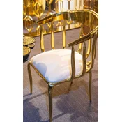 Casa Padrino Luxury Dining Chair with Armrests Cream/Gold - Upholstered Stainless Steel Kitchen Chair - Dining Room Furniture - Hotel Furniture - Restaurant Furniture - Luxury Furniture