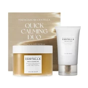SKIN1004 Madagascar Centella Quick Calming Duo – Komplet Umirjajočih Blazinic Za Obraz 70 Kos In Pomirjujoča Krema 75ml