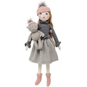 Krpena lutka Micki Pippi - S kapom s pomponom i mackom, siva, 40 cm