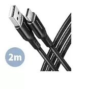 AXAGON BUCM-AM20AB, HQ kabel USB-C USB-A, 2 m, USB 2.0, 3A, ALU, oplet, črn