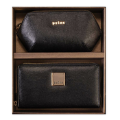 Princ Leather Ženski poklon set novcanik i neseser, Crni