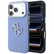 Ovitek Guess Grained Leather and Big Resin Logo za iPhone 17 Pro Max/18 Pro Max - light blue