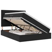 Vidaxl LED Postelja za Shranjevanje z Blazino Črna 140 x 190 cm Žamet