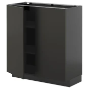 METOD Podni element s policama/2 vrata, Crnosiva/Nickebo boja antracita, mat, 80x37 cm