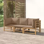 Vidaxl vidaXL 3-delni komplet vrtnega pohištva, taupe blazine, bambus
