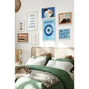 WallXpert set od 8 manjih uramljenih slika Çgs-027, plavi i narandžasti mediteranski motivi – Mykonos oko, talasi, apstraktni oblici i citat, beli ram