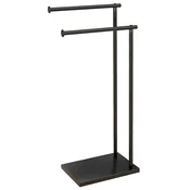 HOMCOM Stoječi obešalnik za brisače z 2 rokama, samostoječi kovinski obešalnik za brisače za kopalnico, 35.5x20x78cm, črna