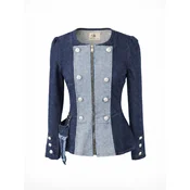BIBI SAKALIEVA Prehodna jakna Military-Style Denim Jacket with Peplum Fit temno modra