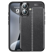 Elegantna gel maska Elite Guard s teksturom kože i zaštitom rubova za iPhone 16 Plus - obsidian black