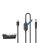 INF 1 m nastavljiv kabel z digitalnim prikazom napetosti in 8-v-1 zelenimi gumijastimi DC adapterji, Type-C na DC PD3.1 140W (28V5A), (5000276966)