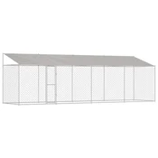 Vidaxl Pasja kletka s streho srebrna 800 x 200 x 256 cm Jeklo in PE