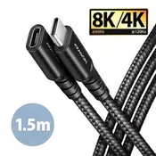 AXAGON BUCM32-CF15AB podaljšek USB-C (M) USB-C (F), 1,5 m, USB 20Gbps, PD 240W 5A, 8K HD, ALU, oplet, črn