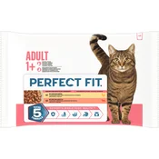 Perfect Fit Mokra mačja hrana Adult 1+, 4 x 85 g - piščanec in zelenjava, govedina in korenje - 340 g
