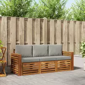 Setovi sofa 3 pcs Prirodna i svijetlo siva Cvrsto drvo akacije