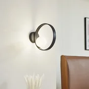 Lucande LED stenska svetilka Luneo, črna/opal, steklo, 30 cm - Dnevna soba/jedilnica - Sodobni - črna, bela - Kovina