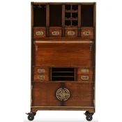 Casa Padrino Luxury Vintage Style Bar Cabinet with Wheels Brown 96 x 37 x H. 173.5 cm - Solid Wood Wine Cabinet - Vintage Style Bar Furniture - Luxury Bar Furniture - Solid Wood Bar Furniture