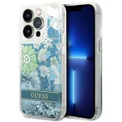 shumee Guess GUHCP14XLFLSN iPhone 14 Pro Max 6.7 zelen/zelen trdi ovitek s tekočimi bleščicami in rožami