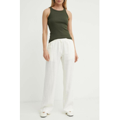 Lanene hlače Samsoe Samsoe HOYS boja: bijela, ravni kroj, srednje visoki struk, F23900002