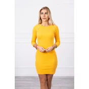 Dress with decorative mustard buttons