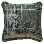 Casa Padrino luxury baroque decorative pillow sculpture gray/brown/green 45 x 45 cm - Printed velvet pillow with fringes - Luxury baroque decorative accessories