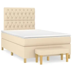 Vidaxl Box spring postelja z vzmetnico krem 120x190 cm blago
