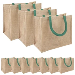 vidaXL Jutene torbe 10 pcs Naravna in zelena 26 x 22 x 14 cm