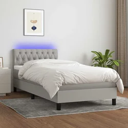 Box spring postelja z vzmetnico LED svetlo siva 90x200 cm blago