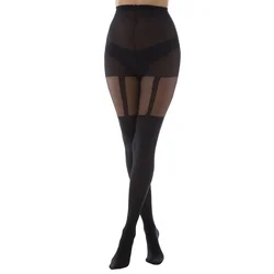 Hlačne nogavice PAMELA MANN - Plain Stripe Suspender - Black - PM1113