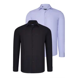 DUAL SET G726 DEWBERRY MENS SHIRTS-BLACK-LILAC