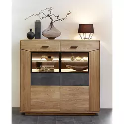 VISOKA KOMODA  143/135/38 cm  antracit, boja hrasta
