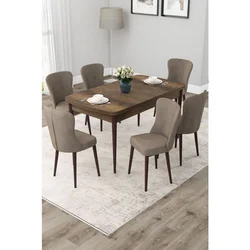 Hanah Home trpezarijski set Due, sto na razvlačenje i 6 stolica, ploča u dekoru drveta Baroque, kapućino tkanina Babyface
