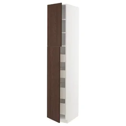 METOD/MAXIMERA Visoka omara z 2 vrati/4 predali, bela/Sinarp rjava, 40x60x220 cm