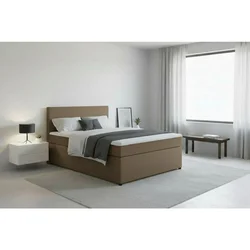 MID.YOU BOXSPRING POSTELJA 140 cm x 200 cm , tekstil, leseni material peščene barve