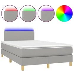 Vidaxl Box spring postelja z vzmetnico LED sv. siva 120x190 cm blago