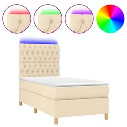 Vidaxl Box spring postelja z vzmetnico LED krem 90x190 cm blago